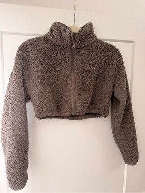 SKIMS Cropped Teddy Zip-Up Jacket in Cocoa